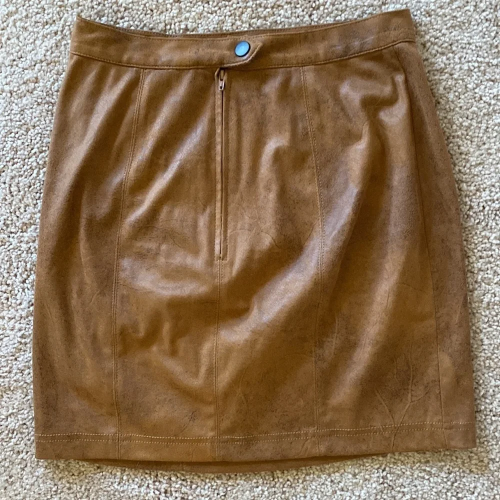 Free People Rumi Ruched Faux Leather Mini Skirt in Camel